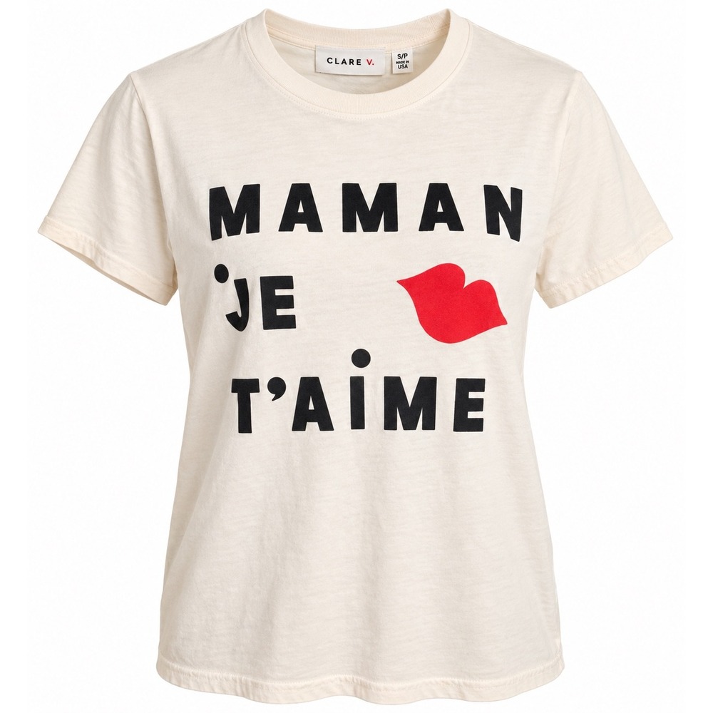 Clare V T Shirt S Cream Maman Je T'aime Graphic Tee French Girl USA Made